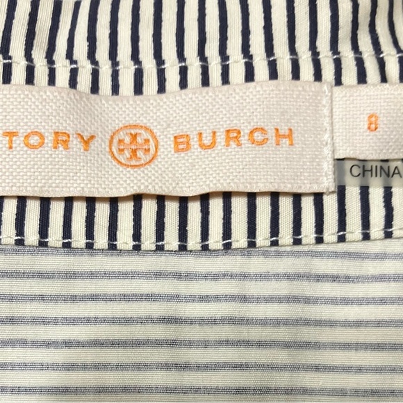 Tory Burch Black and White Striped Bridget Button Down Shirt - Picture 2 of 8